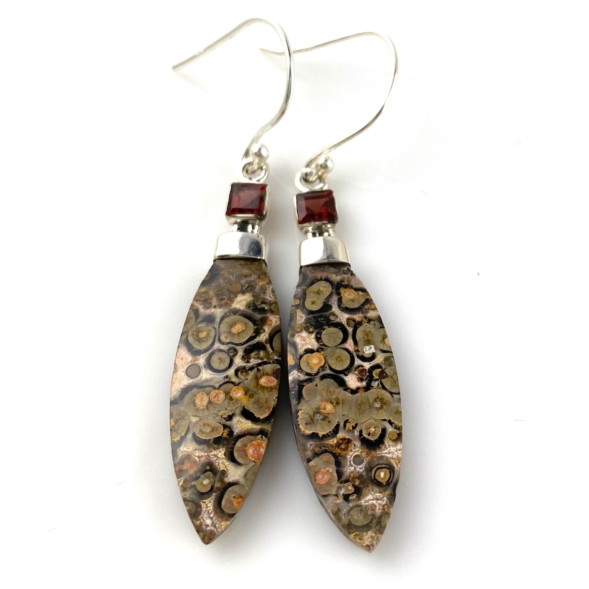 Leopard Jasper & Garnet Sterling Silver Earrings - Keja Designs Jewelry