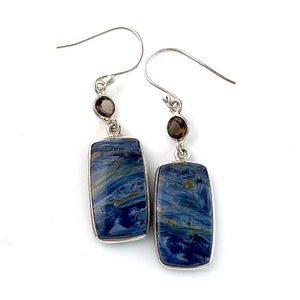 Pietersite & Smoky Quartz Sterling Silver Earrings - Keja Designs Jewelry