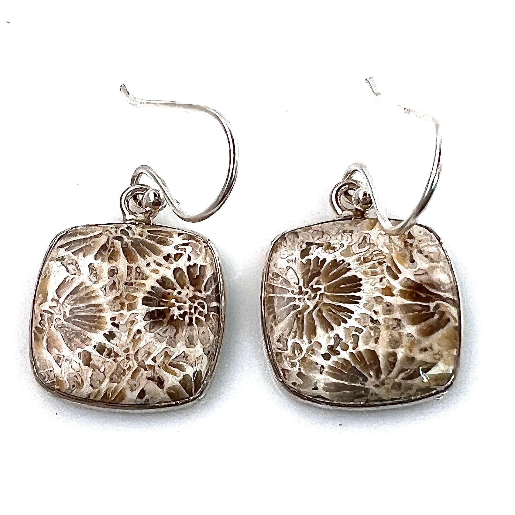 Fossilized Coral Sterling Silver Square Earrings - Keja Designs Jewelry