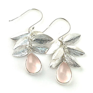 Rose Quartz Leaf Sterling Silver Earrings - Keja Designs Jewelry