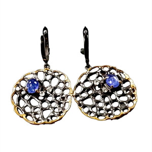 Tanzanite & White Topaz Sterling Silver Rhodium Coral Earrings - Keja Designs Jewelry