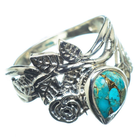 Blue Copper Turquoise Sterling Silver Rose Ring - Keja Designs Jewelry