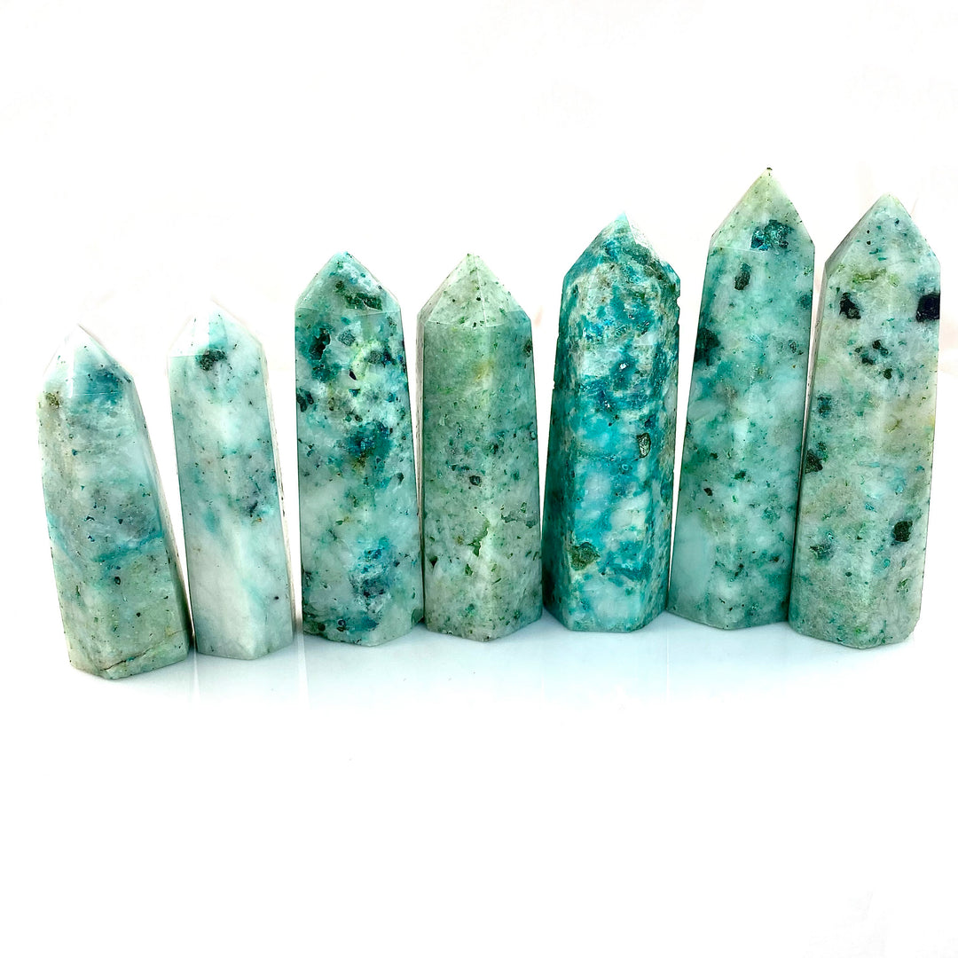 Phoenix Pine Ajoite Polished Towers, Choose Size, Polished Phoenix Pine Ajoite for Décor and Ambiance - Keja Designs Jewelry