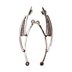 White Topaz & Garnet Sterling Silver Two Tone Geometric Earrings - Keja Designs Jewelry