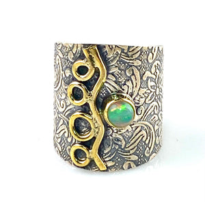 Ethiopian Opal Two Tone Wide Band Ring - Keja Designs Jewelry