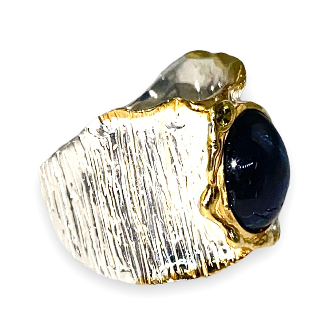 Star Sapphire Sterling Silver White &amp; Yellow Gold Ring - Keja Designs Jewelry