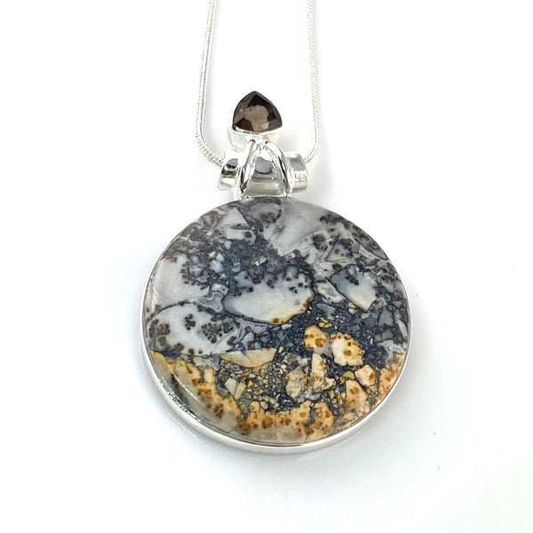 Maligano Jasper & Smoky Quartz Hill Side Scene Sterling Silver Pendant - Keja Designs Jewelry