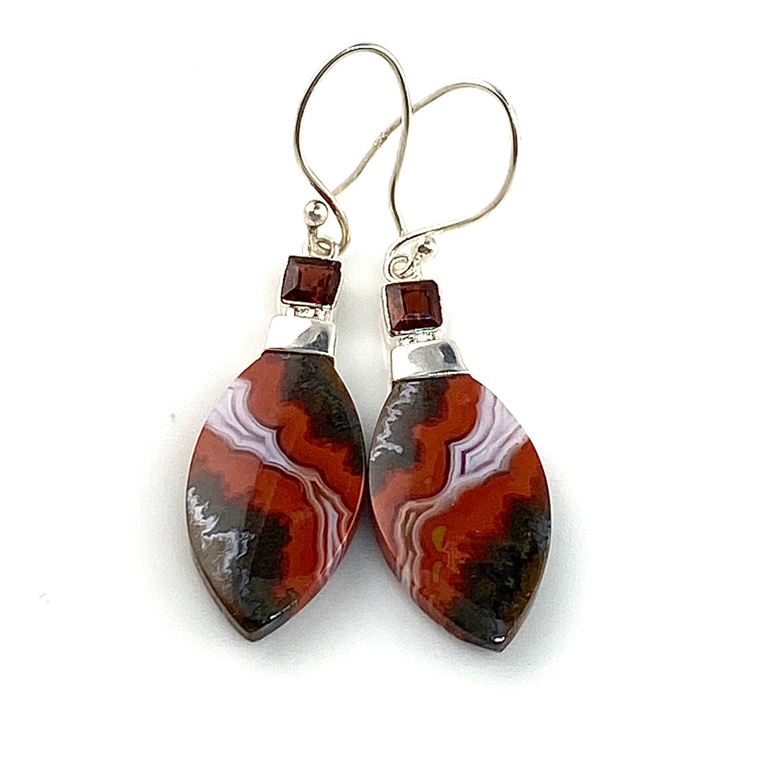 Seam Agate & Garnet Sterling Silver Earrings - Keja Designs Jewelry