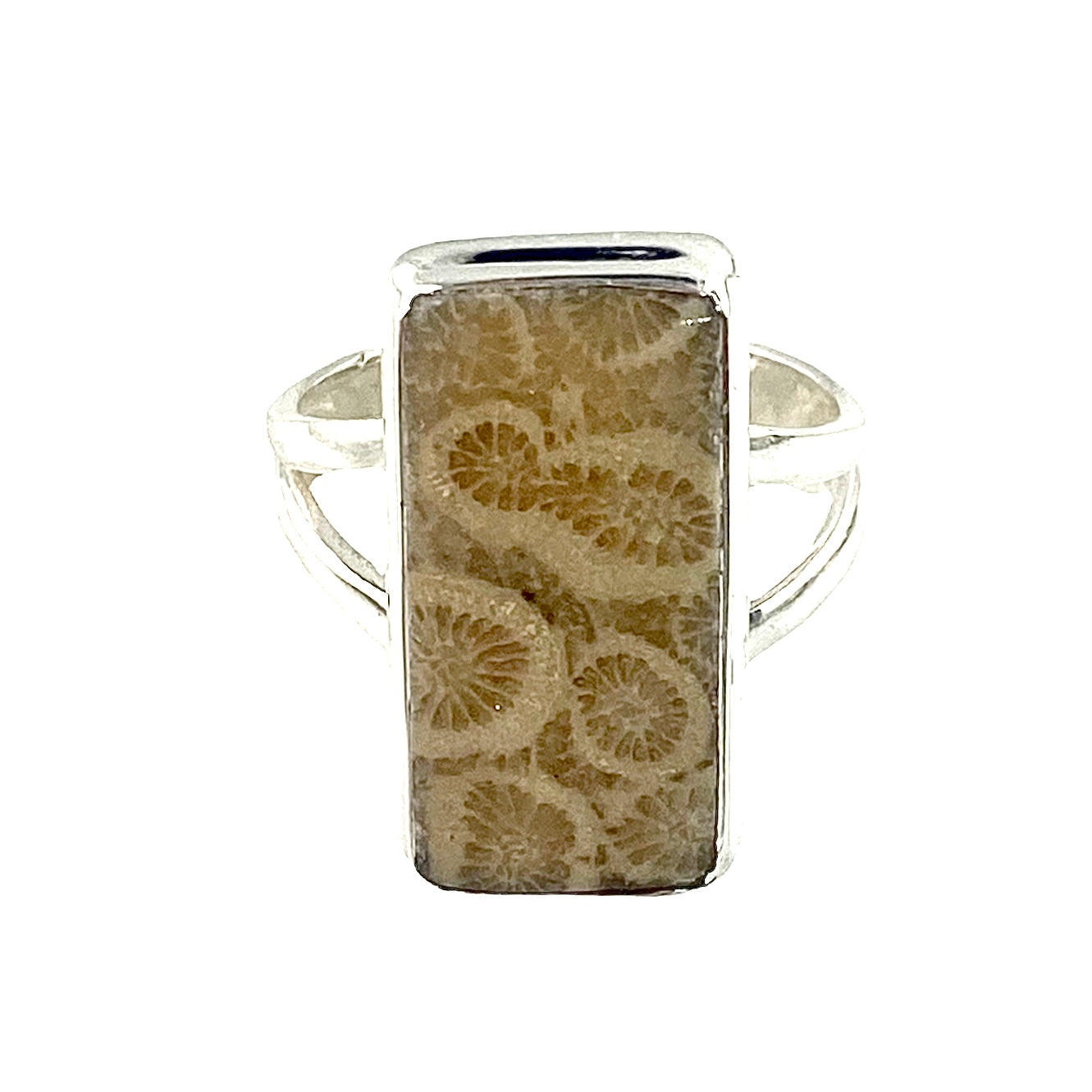 Fossilized Coral Sterling Silver Rectangular Ring - Keja Designs Jewelry
