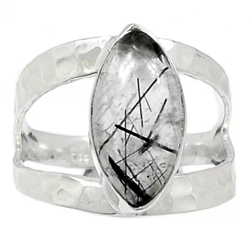 Tourmalinated Quartz Hammered Sterling Silver Ring - Keja Designs Jewelry