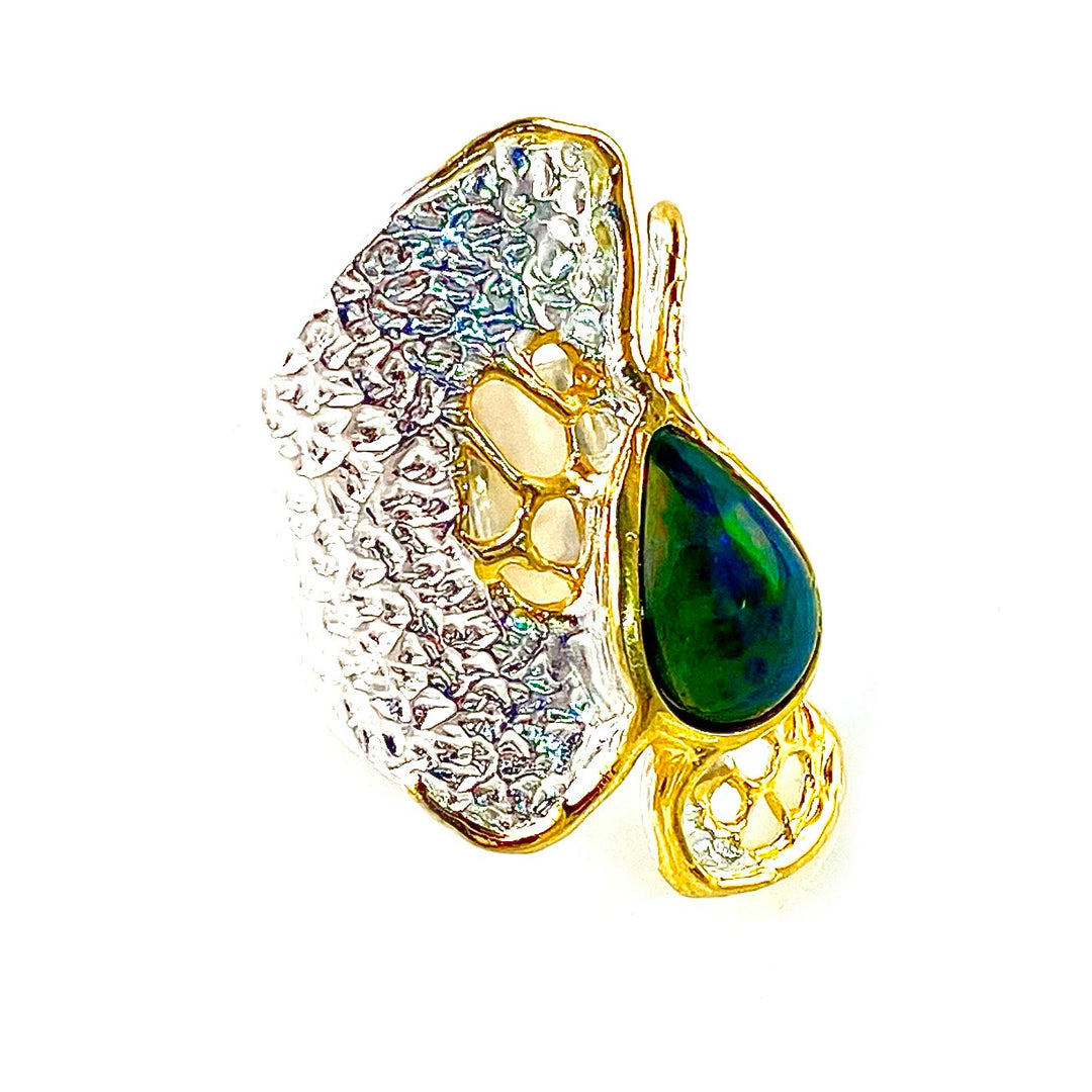 Opal Sterling Silver &amp; Gold Cactus Skeleton Ring - Keja Designs Jewelry