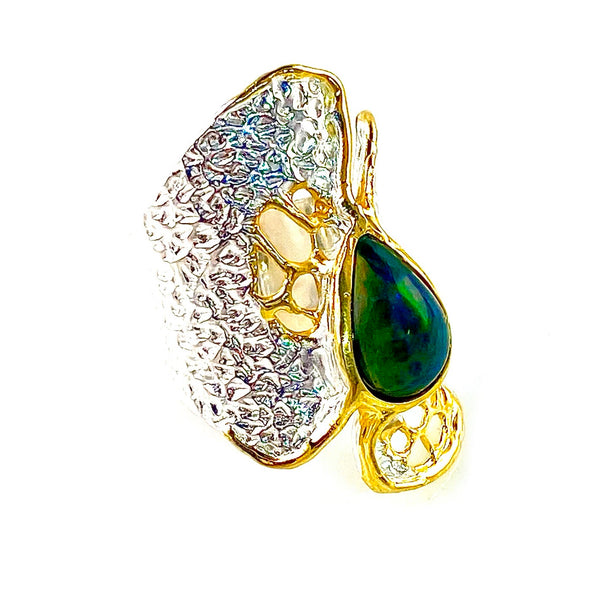 Opal Sterling Silver & Gold Cactus Skeleton Ring - Keja Designs Jewelry