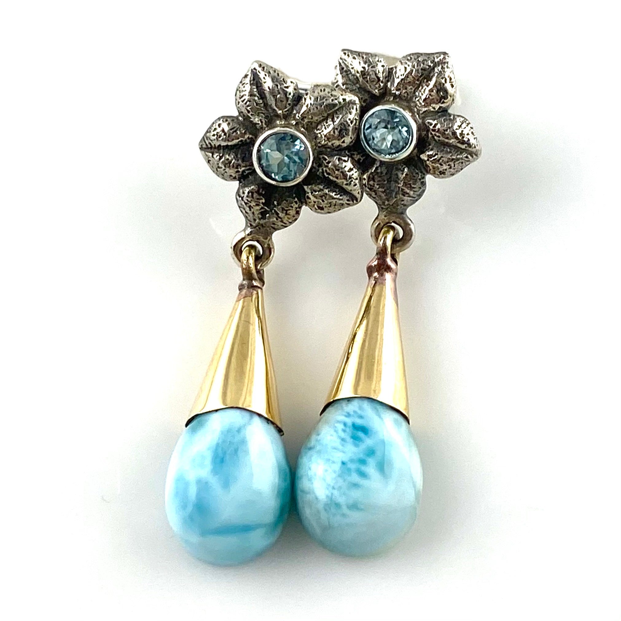 Larimar & Blue Topaz Sterling Silver Two Tone Earrings - Keja Designs Jewelry