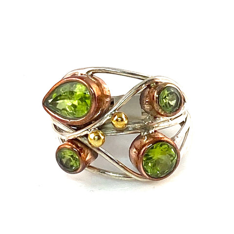 Peridot Sterling Silver Three Tone Collage Ring - Keja Designs Jewelry