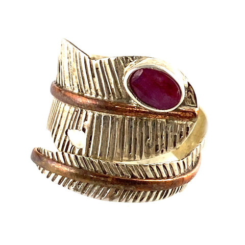 RubySterling Silver Two Tone Adjustable Leaf Wrap Ring - Keja Designs Jewelry