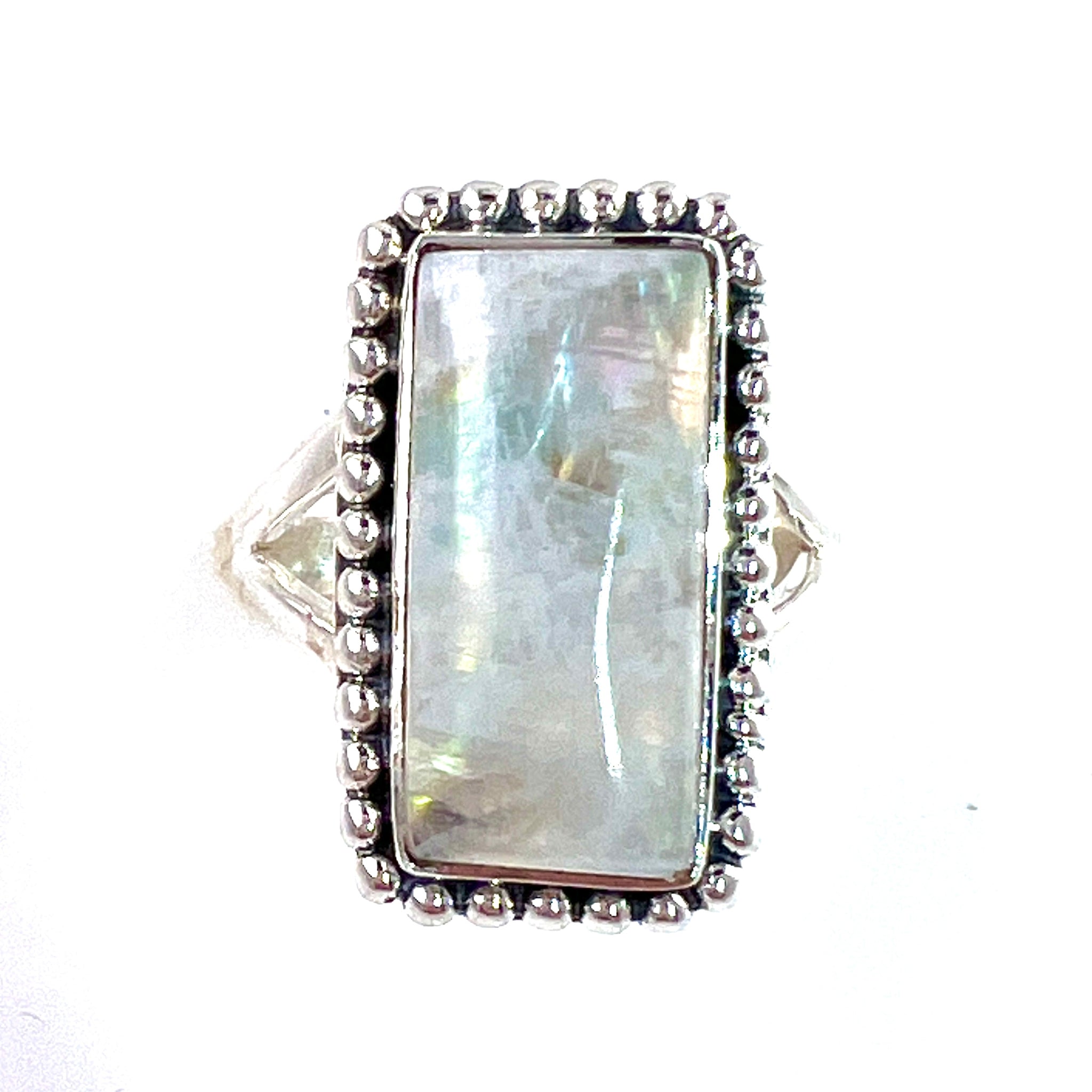 Rainbow Moonstone Sterling Silver Rectangular Ring - Keja Designs Jewelry