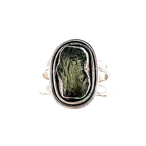Moldavite Rough Sterling Silver Double Band  Ring - Keja Designs Jewelry