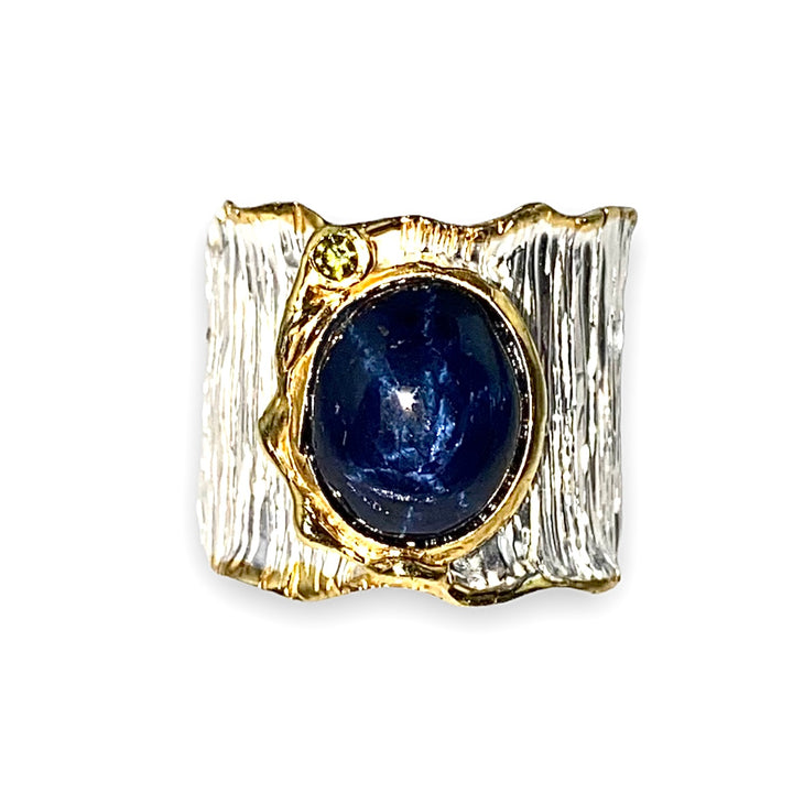 Star Sapphire Sterling Silver White &amp; Yellow Gold Ring - Keja Designs Jewelry