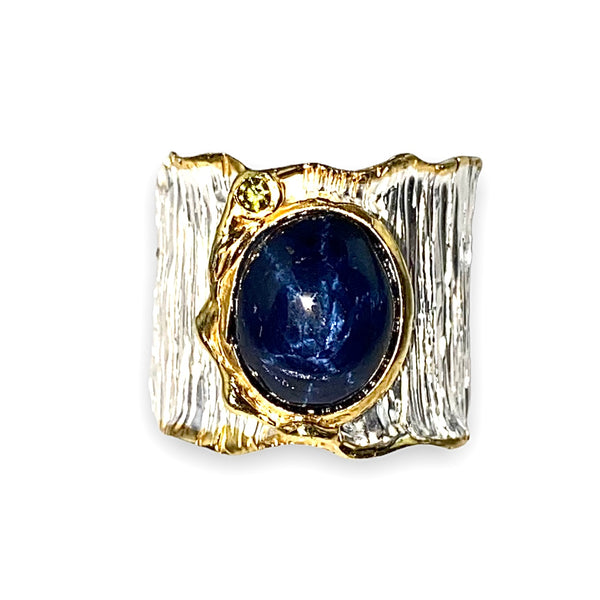 Star Sapphire Sterling Silver White & Yellow Gold Ring - Keja Designs Jewelry