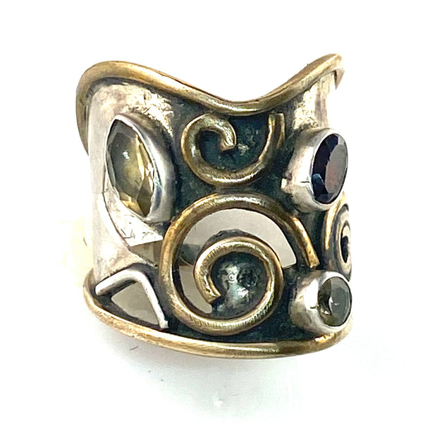 Garnet & Citrine Sterling Silver Two Tone Spiral Ring - Keja Designs Jewelry