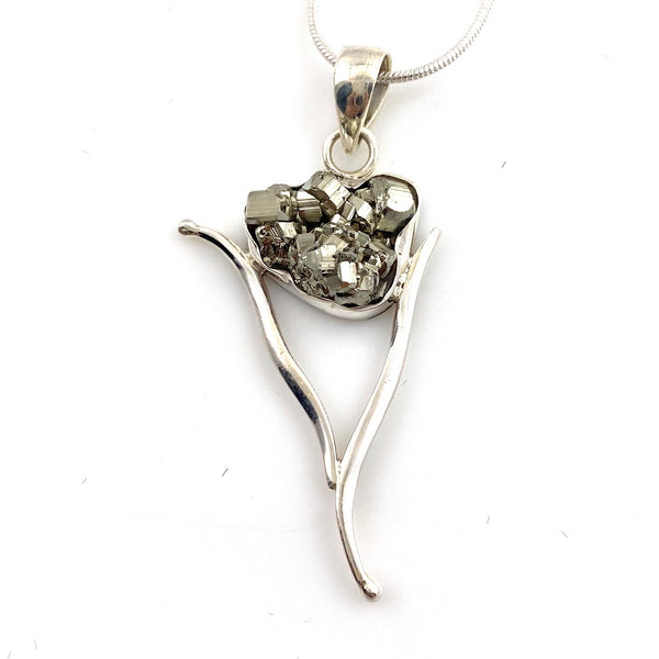 Pyrite Sterling Silver  Wishbone Pendant - Keja Designs Jewelry