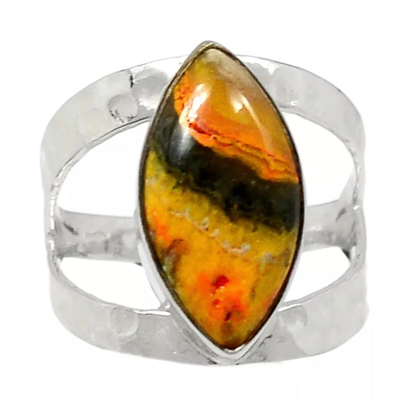 Bumble Bee Jasper Hammered Sterling Silver Ring - Keja Designs Jewelry