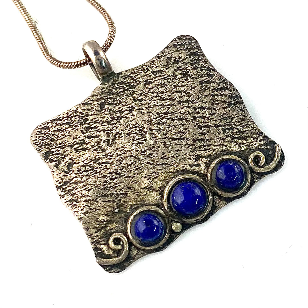 Lapis Three Stone Sterling Silver Pendant - Keja Designs Jewelry