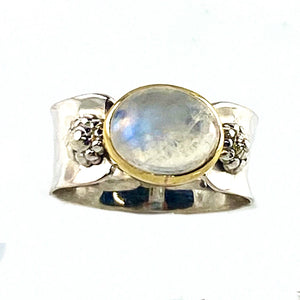 Moonstone Sterling Silver Two Tone Floret Ring - Keja Designs Jewelry