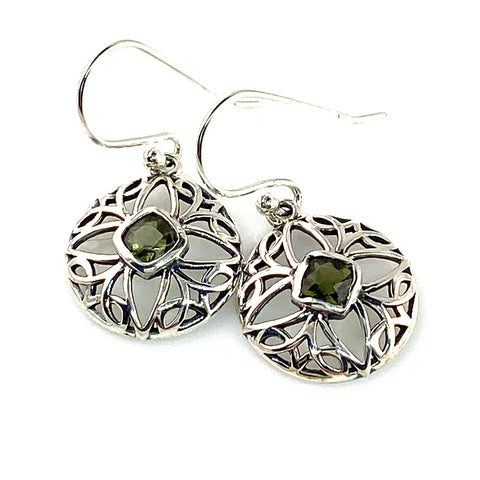 Faceted Moldavite Meteorite Sterling Silver Sacred Geometry Earrings - Keja Designs Jewelry