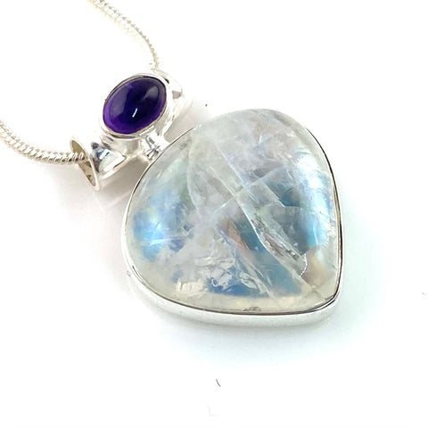 Moonstone & Amethyst Sterling Silver Pendant - Keja Designs Jewelry