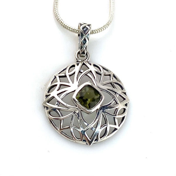 Faceted Moldavite Meteorite Sterling Silver Sacred Geometry Pendant - Keja Designs Jewelry