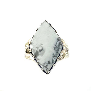 White Howlite Diamond Cut Sterling Silver Ring - Keja Designs Jewelry