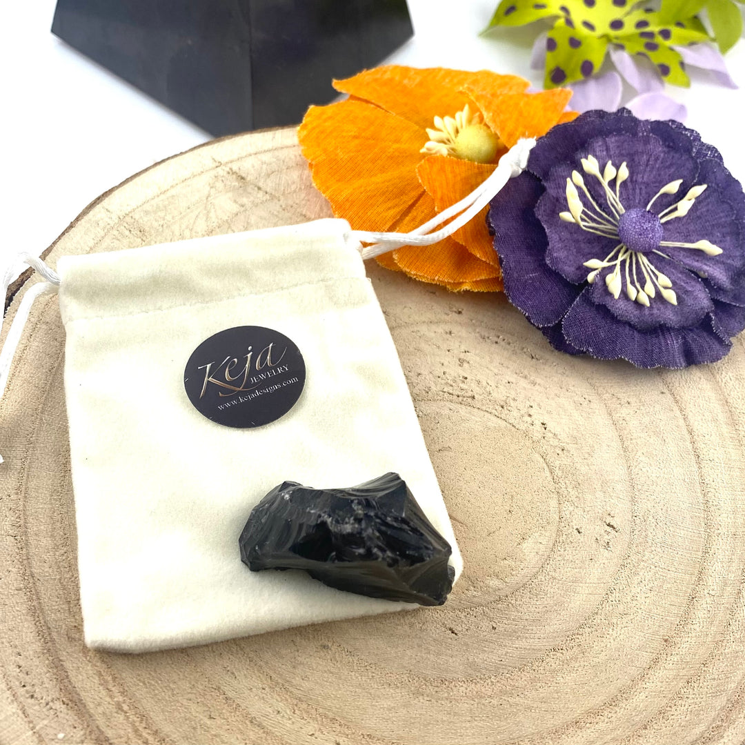 Obsidian Rough Chunk Stones, Choose Size, Choose Quantity, Obsidian Rough Crystal for Décor or Crystal Grids - Keja Designs Jewelry