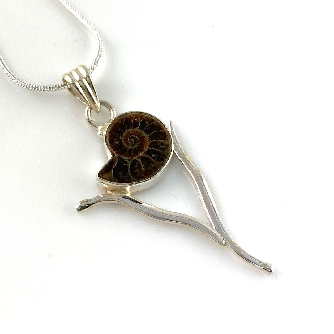 Ammonite Sterling Silver Vortex Pendant - Keja Designs Jewelry