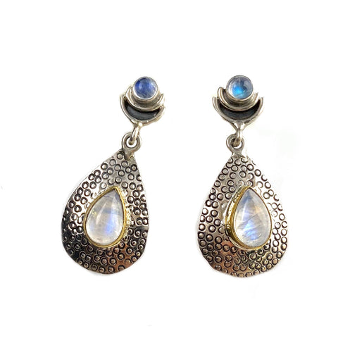 Moonstone Two Tone Sterling Silver Moonstruck Earrings - Keja Designs Jewelry