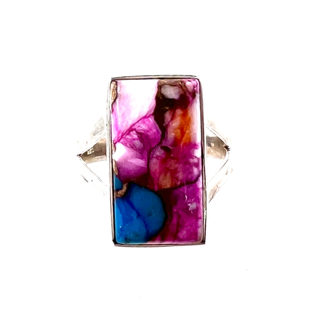 Kingman Dahlia Turquoise Sterling Silver Rectangular Ring - Keja Designs Jewelry