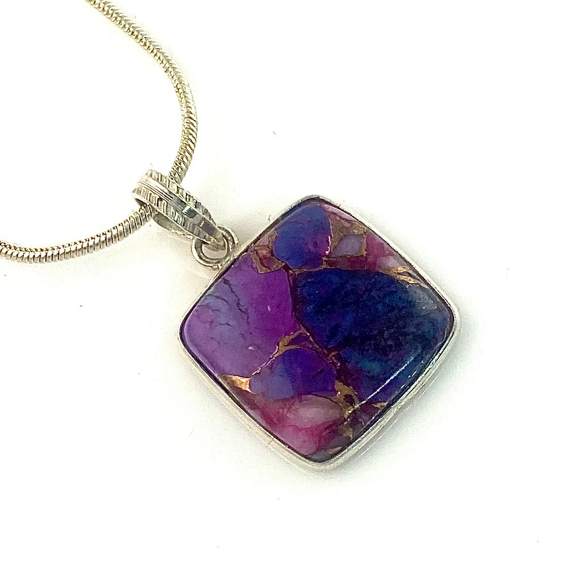Purple Copper Turquoise Sterling Silver Square Pendant - Keja Designs Jewelry