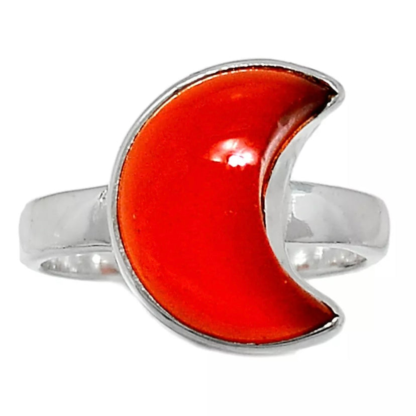Crescent Moon Carnelian Sterling Silver Good Luck Ring - Keja Designs Jewelry
