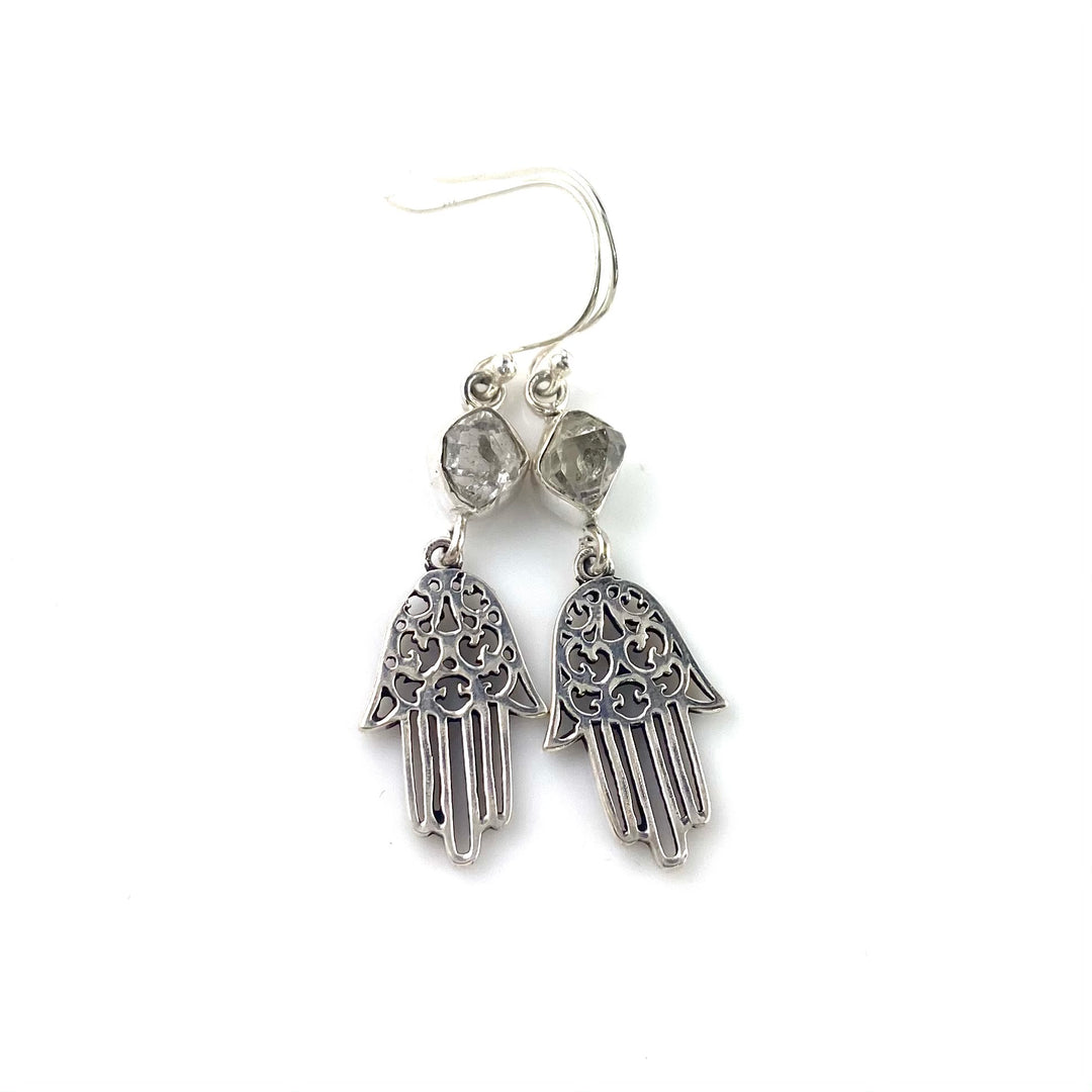 Herkimer Diamond Sterling Silver Hamsa Hand Earrings - Keja Designs Jewelry