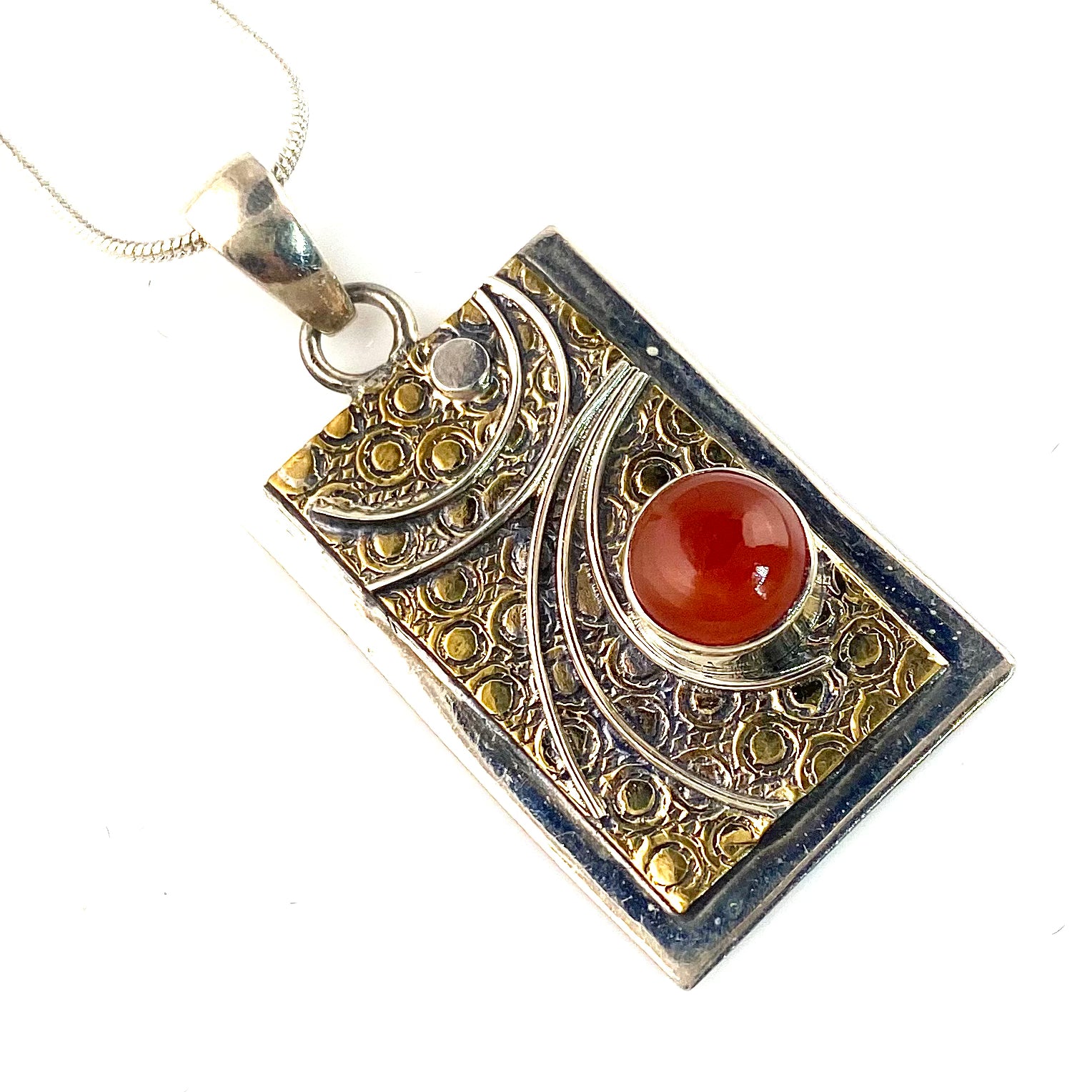 Carnelian Bronze & Sterling Silver Picture Frame Pendant - Keja Designs Jewelry