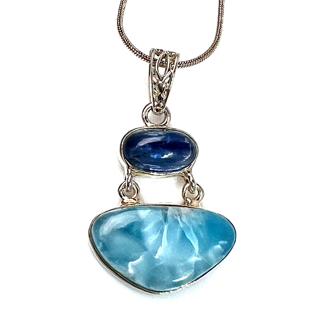 Larimar &amp; Kyanite Sterling Silver Pendant - Keja Designs Jewelry