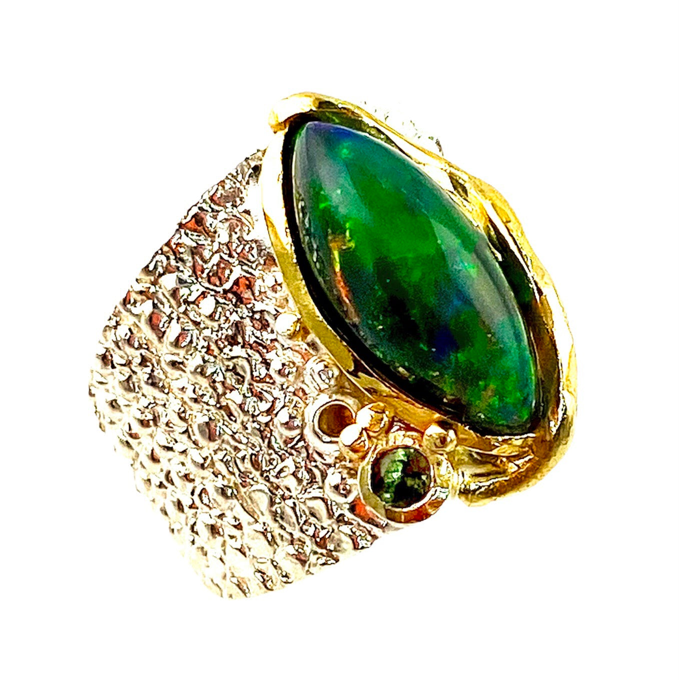 Black Opal Sterling Silver White & Yellow Gold Band Ring - Keja Designs Jewelry