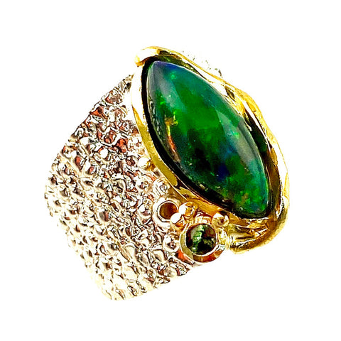 Black Opal Sterling Silver White & Yellow Gold Band Ring - Keja Designs Jewelry