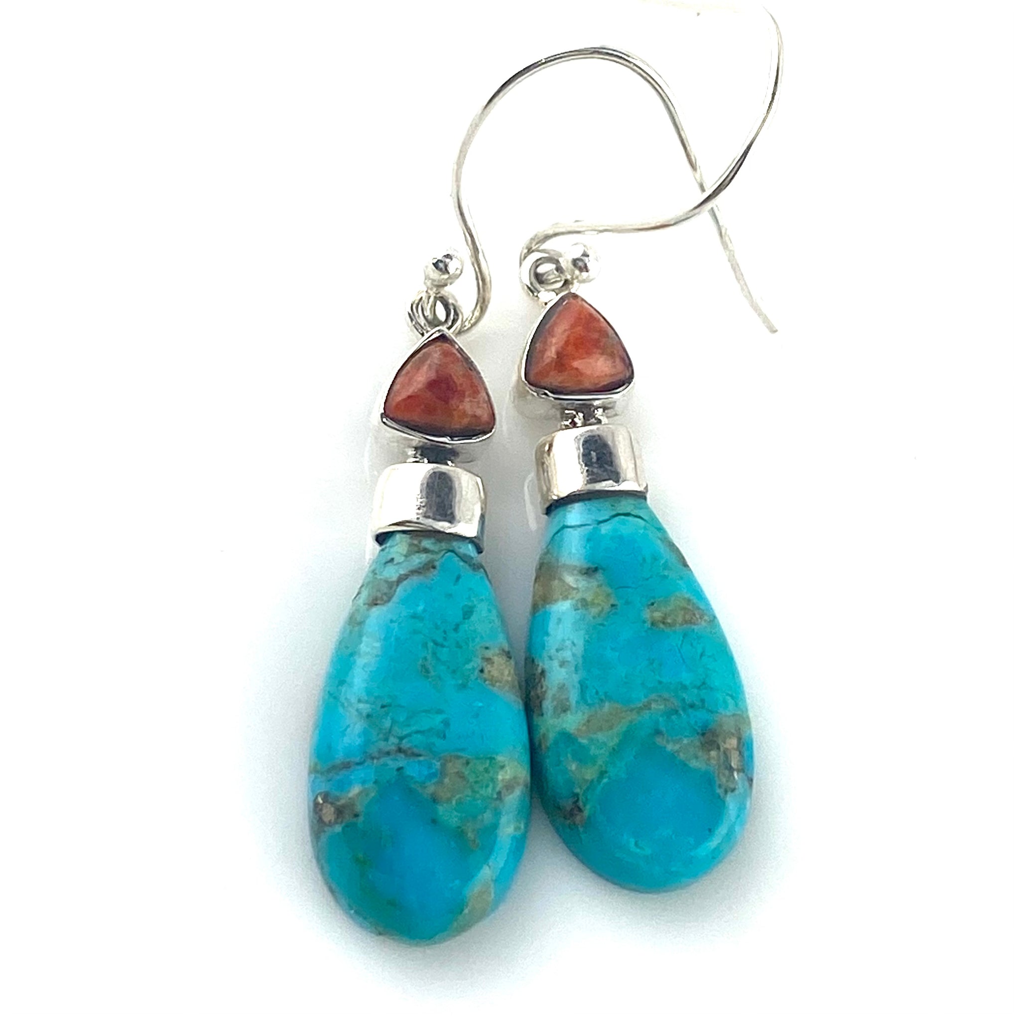 Turquoise & Coral Sterling Silver Earrings - Keja Designs Jewelry