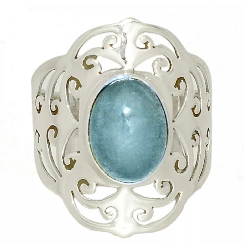 Aquamarine Cut Out Filigree Sterling Silver Ring - Keja Designs Jewelry