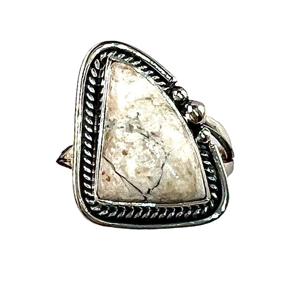 White Buffalo Sterling Silver Asymmetrical Ring - Keja Designs Jewelry