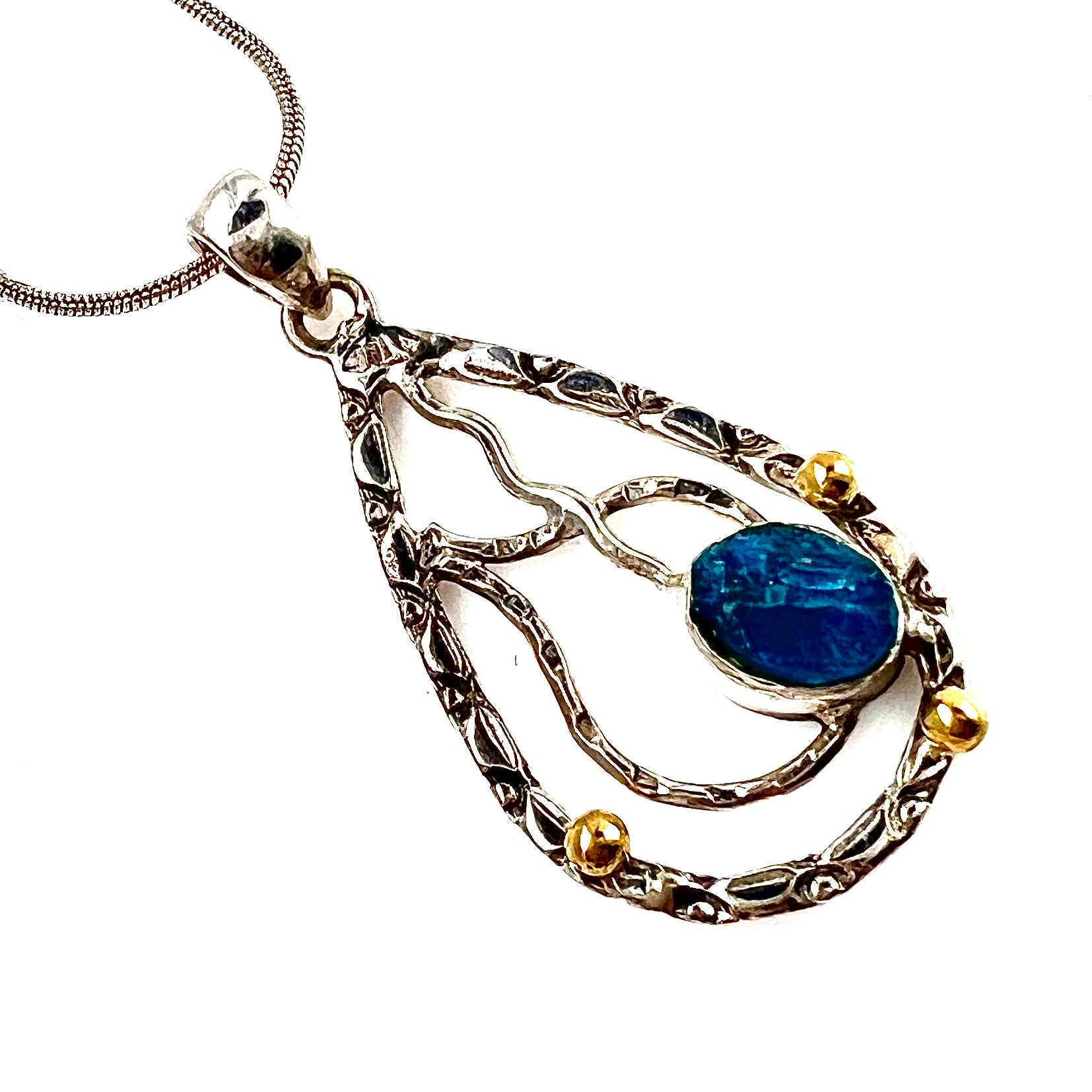 Neon Apatite Sterling Silver Two Tone Textured Pendant - Keja Designs Jewelry