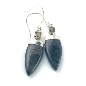 Hypersthene & Smoky Quartz Sterling Silver Point Earrings - Keja Designs Jewelry