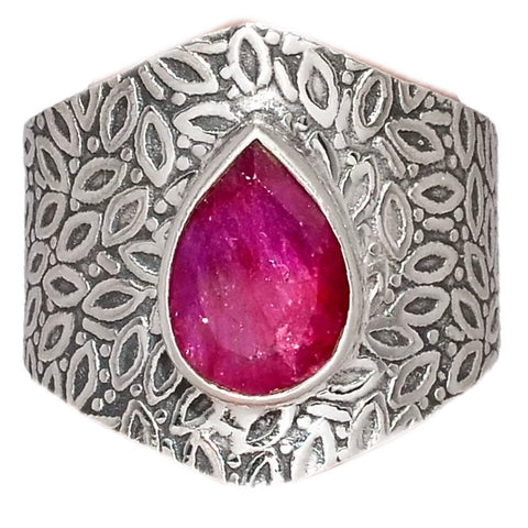 Ruby Sterling Silver Vine Pattern Band Ring - Keja Designs Jewelry
