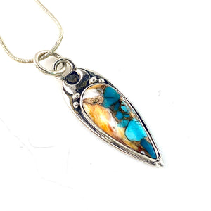 Spiny Oyster Turquoise Sterling Silver Sleek Pear Pendant - Keja Designs Jewelry